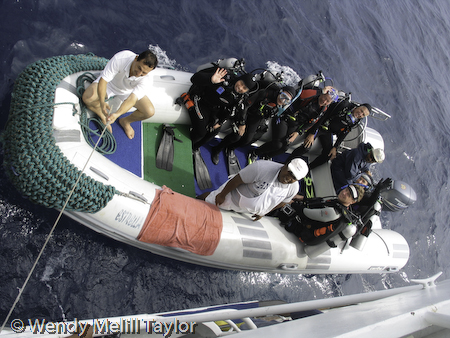 diving galapagos islands from a zodiac